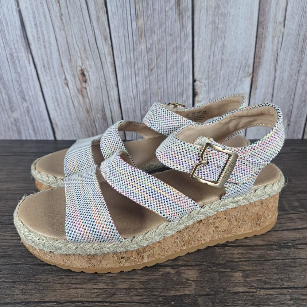 Dr. Scholl's Ellie Espadrille Wedge Sandals Off White Multi Women's Sz 7 M (VGC)